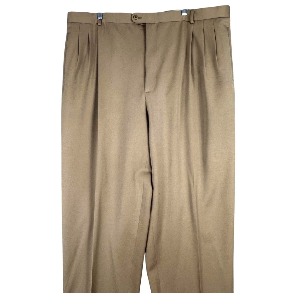 Zanella Sean Dress Pants Mens 44x32 Beige‎ Wool Pleated Cuffed Classic Fit Italy